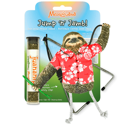 Meowijuana Jump 'n' Jamb - Get Wild Sloth - Refillable Catnip Swinging Cat Toy