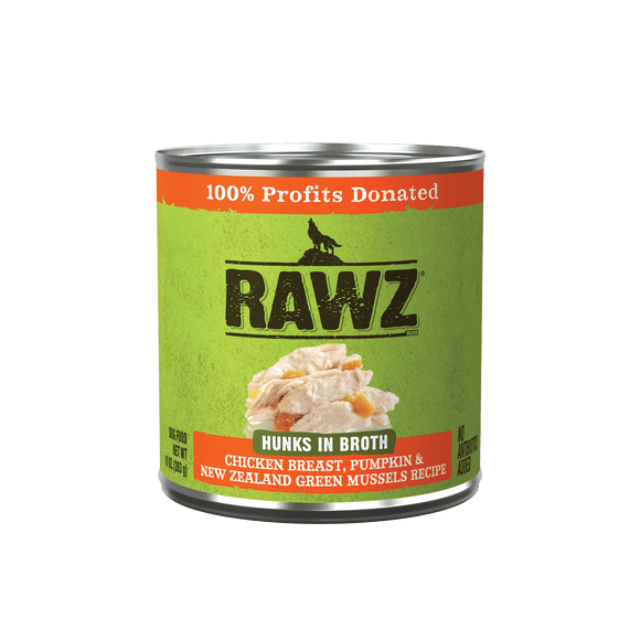 Rawz Hunks In Broth Chicken Breast, Pumpkin & New Zealand Green Mussels Dog Food Recipe