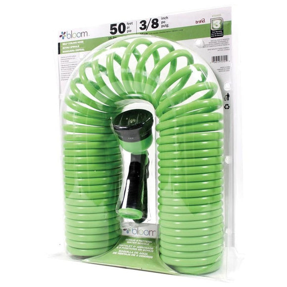 BLOOM SELF COILING HOSE WITH WATER NOZZLE (3/8 IN X 50 FT, ASSORTED)