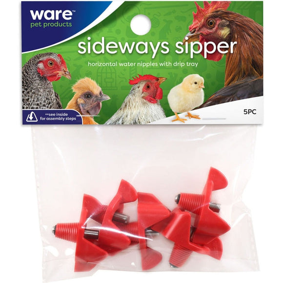 WARE SIDEWAYS SIPPER HORIZONTAL WATER NIPPLES (5 PACK, RED)