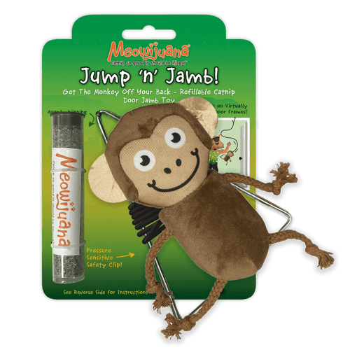 Meowijuana Jump 'n' Jamb - Get The Monkey Off Your Back - Refillable Catnip Swinging Toy