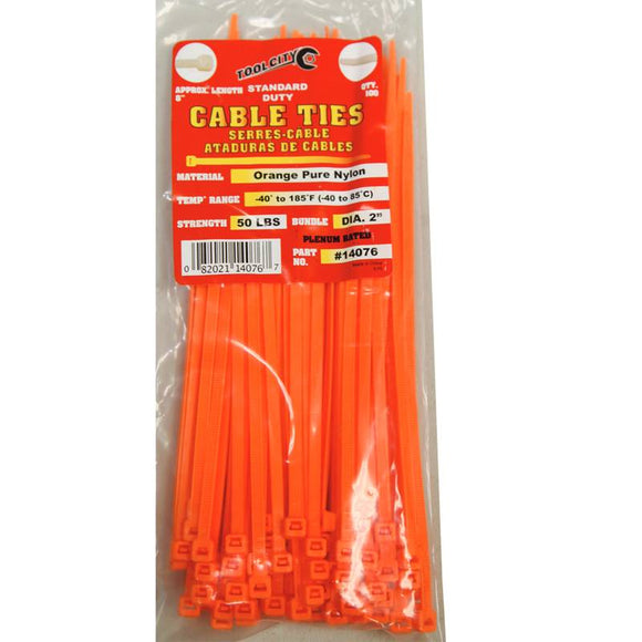 Tool City 8 in. L Orange Cable Tie 100 Pack